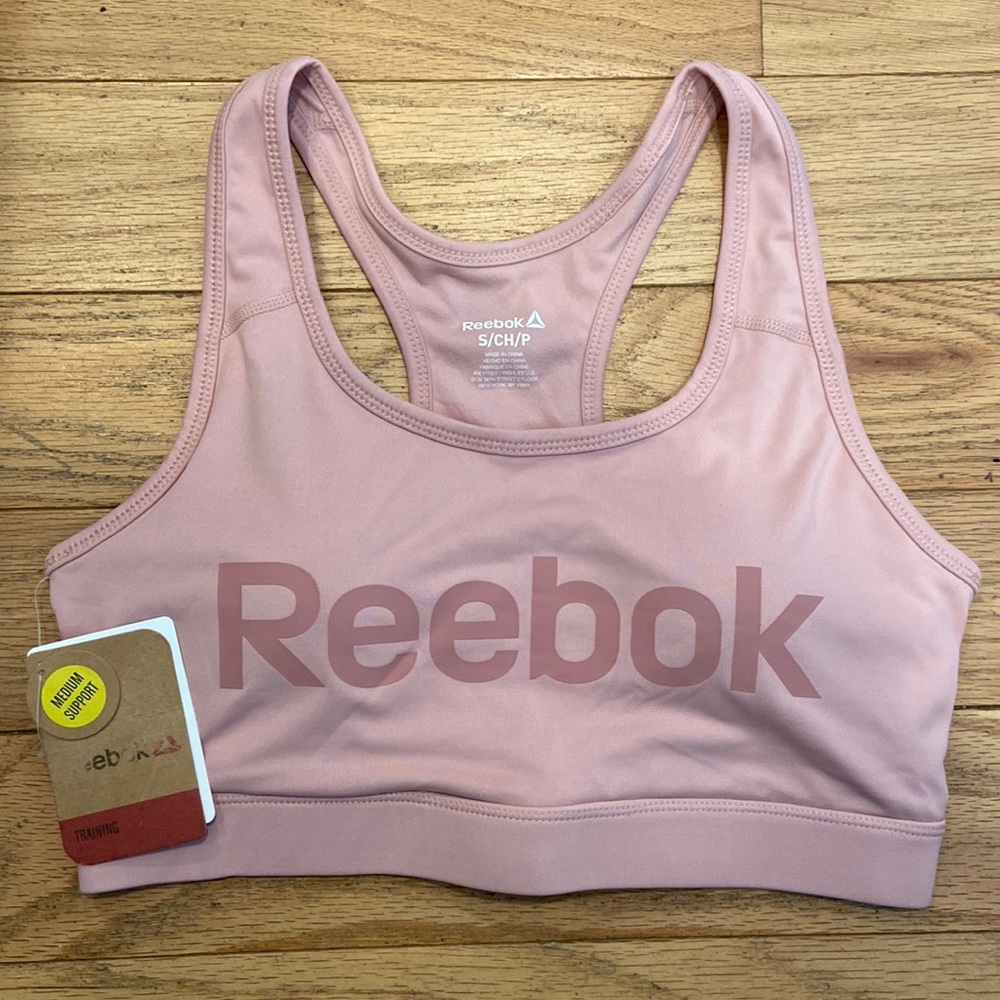 Reebok women’s Wireless Racerback Sports Bra Small Heather Pink NWT
